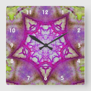 HORLOGE CARRÉE ÉTOILE ROSE VIOLET ABSTRAITE