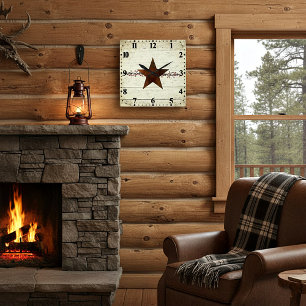 Horloge Carrée Étoile rouillée et baies