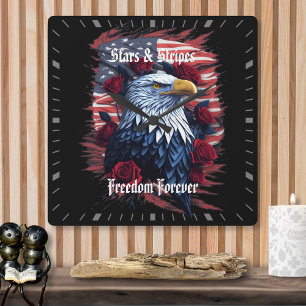 Horloge Carrée Étoiles Bandes Liberté Pour Toujours Aigle Drapeau