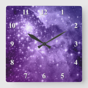 Horloge Carrée Étoiles magiques violettes