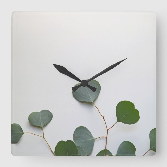 Horloge Carrée Eucalyptus feuilles verticaux (Recto)