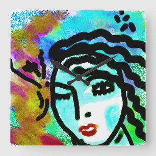 Horloge Carrée Euh Huh Art Abstrait original