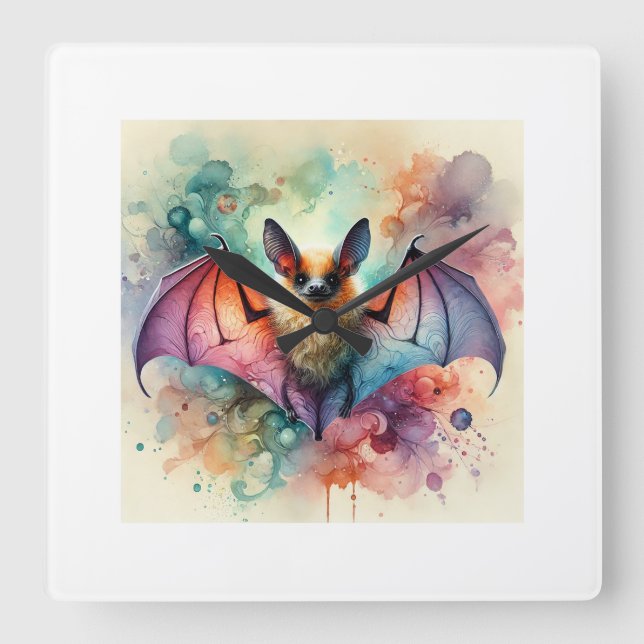 Horloge Carrée European serotine bat 131024AREF133 - Watercolor (Recto)
