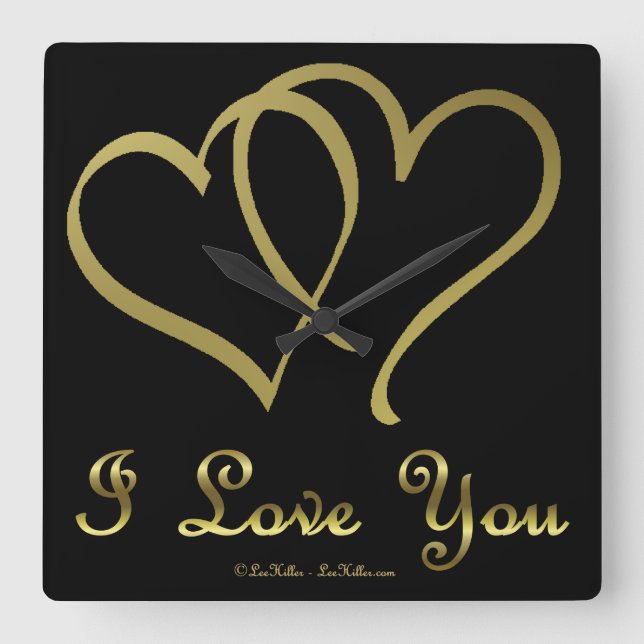 Horloge Carrée Eventré Gold Hearts i Love You (Recto)