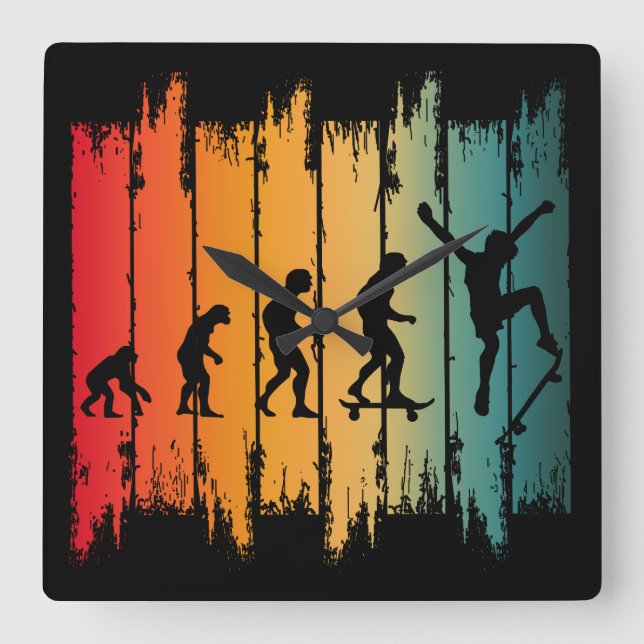 Horloge Carrée Évolution du skateur de skateboard (Recto)