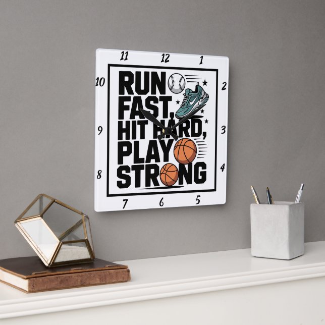 Horloge Carrée Exécuter Fast Hit Hard Play Strong (Bureau)
