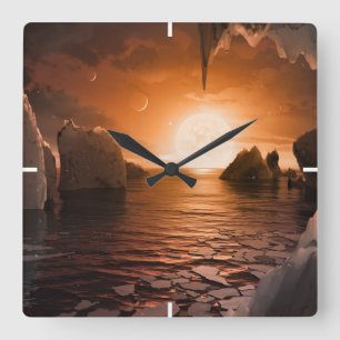 Horloge Carrée Exoplanet Trappist-1f De Son Côté Nocturne Icy.