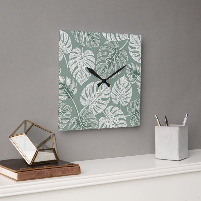 Horloge Carrée Exotic Elegant Monsteras (Bureau)