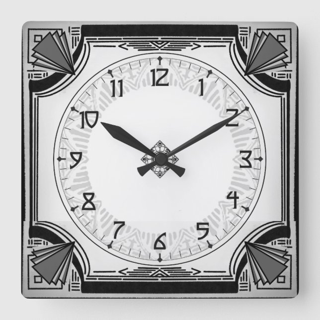 Horloge Carrée Exquise Art déco Clock Black and White Version (Recto)