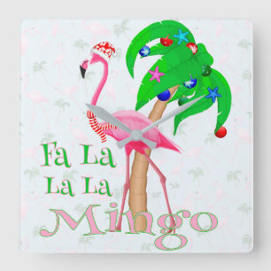 Horloge Carrée Fa La La Flamant rose Xmas