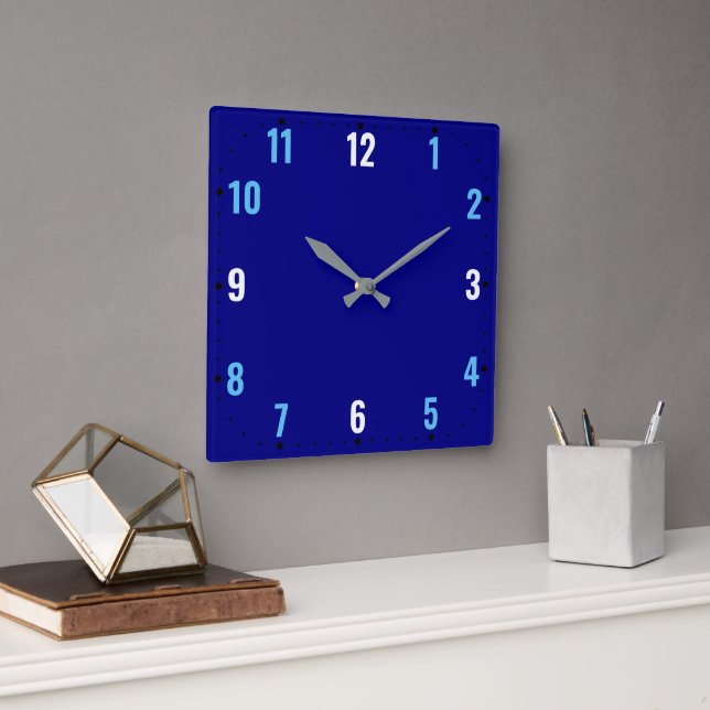 Horloge Carrée Face Bleue Marine Avec Nombres - Sans Cadre (Bureau)
