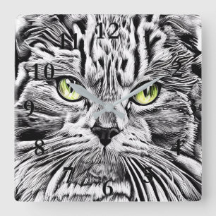 Horloge Carrée Face de chat