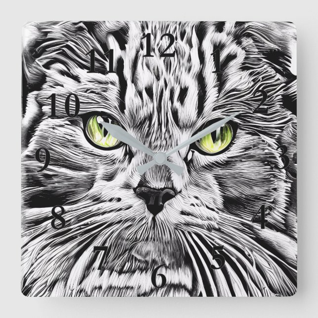 Horloge Carrée Face de chat (Recto)