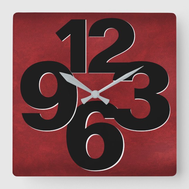 Horloge Carrée Face de numéro gras en rouge (Recto)
