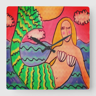 Horloge Carrée Fâcheuse sirène d'art Abstraite