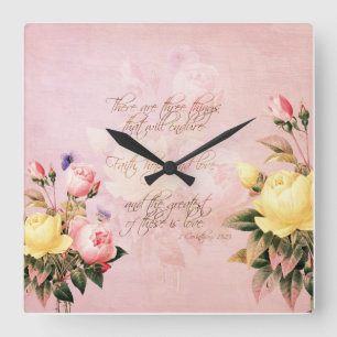 Horloge Carrée Faith Hope et Love Roses