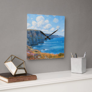 Horloge Carrée "Falaises d'Endless Horizon" - Un paysage marin ga