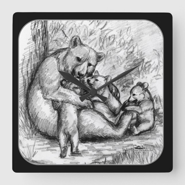 Horloge Carrée Famille d'ours (Recto)