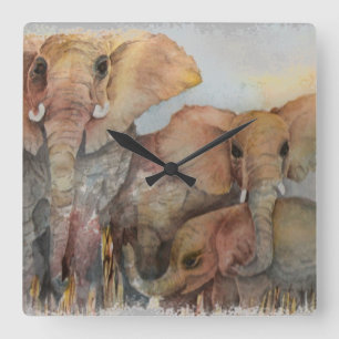 HORLOGE CARRÉE FAMILLE ÉLÉPHANTE