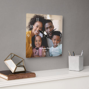 Horloge Carrée Famille Mère Père Fils Fille Photo Personnalisée