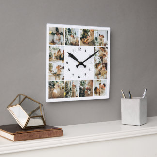 Horloge Carrée Famille moderne 12 Photo Collage White Keepsaké