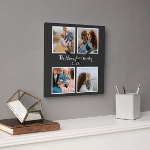 Horloge Carrée Famille personnalisée 4 photo collage modèle