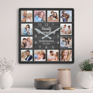 Horloge Carrée Family Is Everything Quota Photo Collage Black