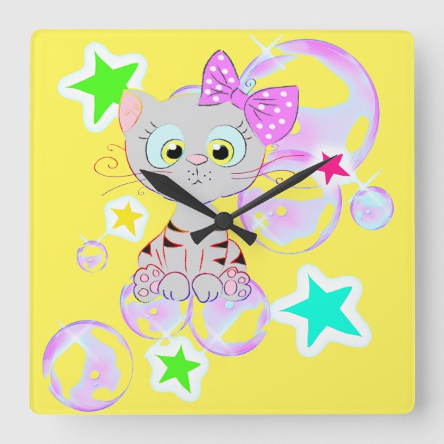 Horloge Carrée Fan Kitten (Recto)