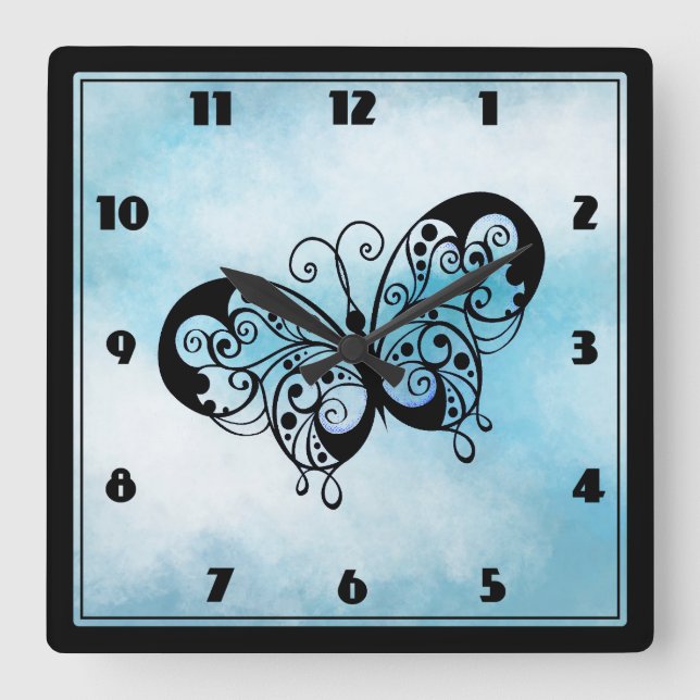 Horloge Carrée Fancy Butterfly on Cloud Blue Background (Recto)