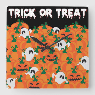Horloge Carrée Fantômes d'Halloween Patch de citrouille hantée
