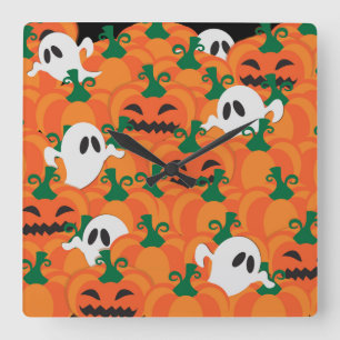 Horloge Carrée Fantômes d'Halloween Patch de citrouille hantée