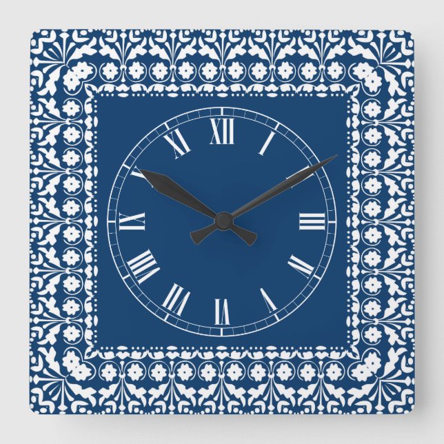 Horloge Carrée Farm Country Blue and White Elegant Kitchen Clock (Recto)