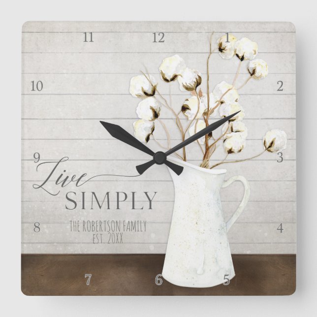 Horloge Carrée Farmhouse Shiplap Wood Live Simply Pitcher Cotton (Recto)