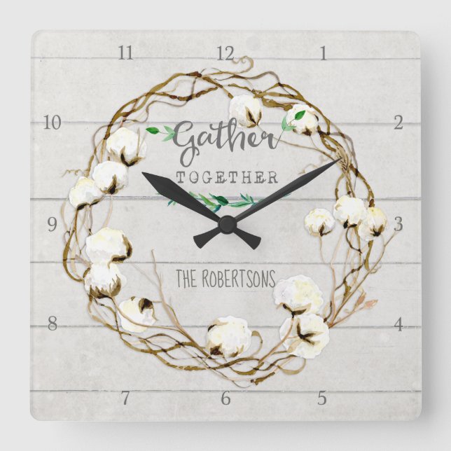 Horloge Carrée Farmhouse Shiplap Wood Rustic Gather Together (Recto)