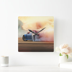 Horloge Carrée Fast Sport Car Drifting - Adultes & Kids Racing