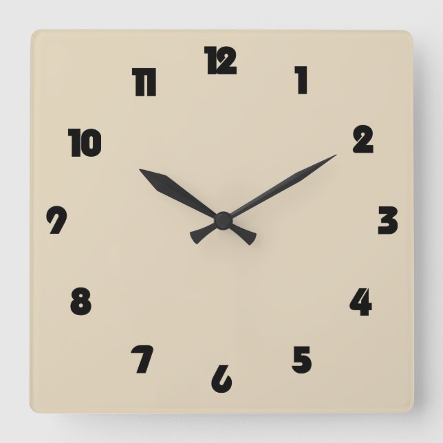 Horloge Carrée Fat noir chiffres sur wccn beige (Recto)