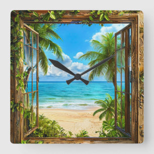 Horloge Carrée Fausse fenêtre décoration de maison d'été de plage