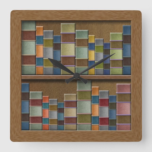 Horloge Carrée Faux Book Shelf Book Spines Library (Recto)