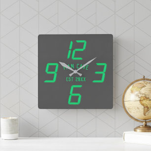 Horloge Carrée Faux Neon 90s Man Cave Noir et Vert 