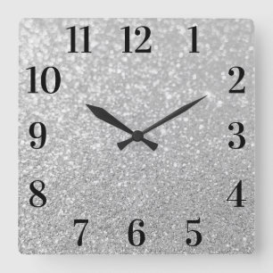Horloge Carrée Faux Parties scintillant Argent Élégant chiffres n
