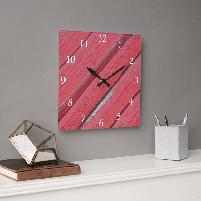 Horloge Carrée Faux Patiné Red Barne Wood (Bureau)