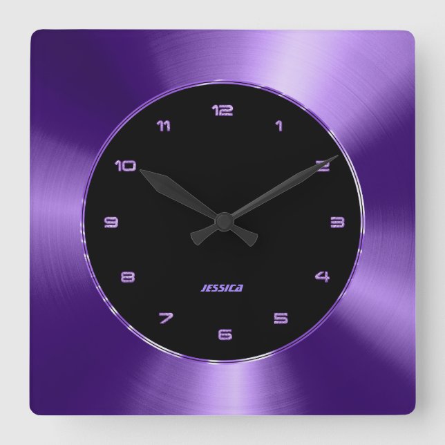 Horloge Carrée Faux Purple Conception Métallurgique Acier Inoxyda (Recto)