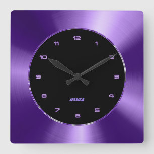 Horloge Carrée Faux Purple Conception Métallurgique Acier Inoxyda