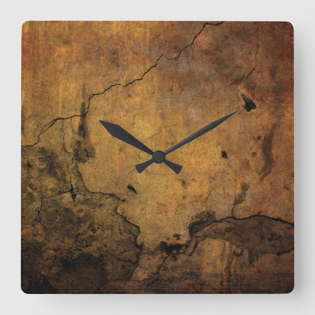 Horloge Carrée Faux Rusty Cracked Metal (Recto)