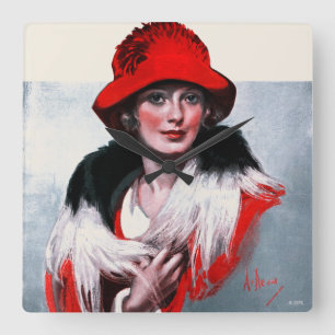 Horloge Carrée Femme dans Red Hat
