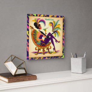 Horloge Carrée Femme de Mardi Gras du milieu du siècle avec un Ma