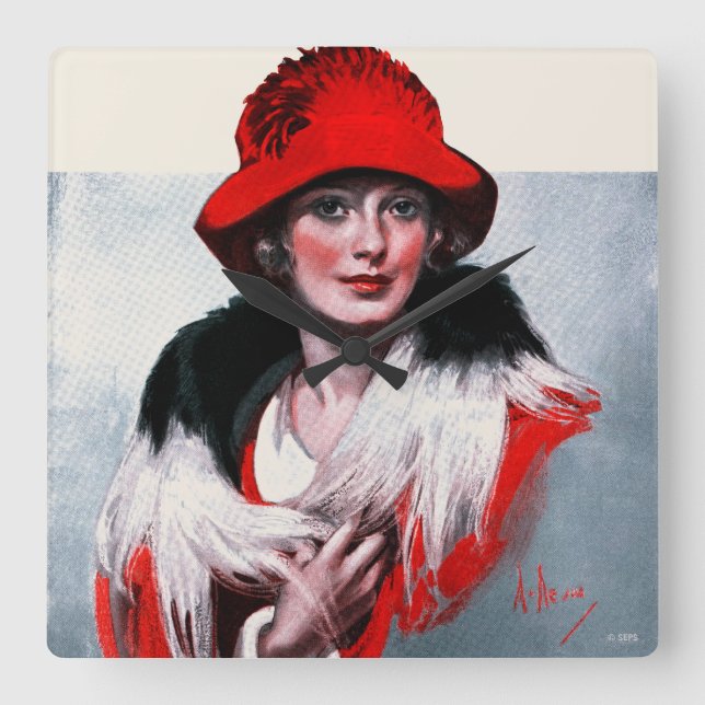Horloge Carrée Femme en Casquette rouge (Recto)