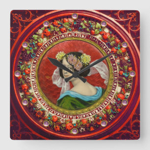 HORLOGE CARRÉE FEMME ROMANTIQUE AVEC FLEURS ÉMAIL VINTAGE
