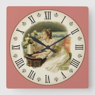 Horloge Carrée Femme Sentant des Fleurs Chiffre Romain
