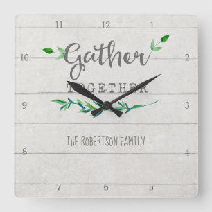 Horloge Carrée Ferme Shiplap Bois Simple Leaf Rassembler